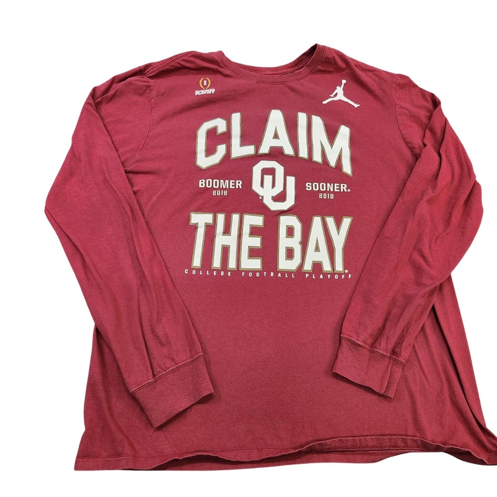 OKLAHOMA JORDAN MENS L MAROON NCAA CFP CLAIM THE BAY NIKE EUC